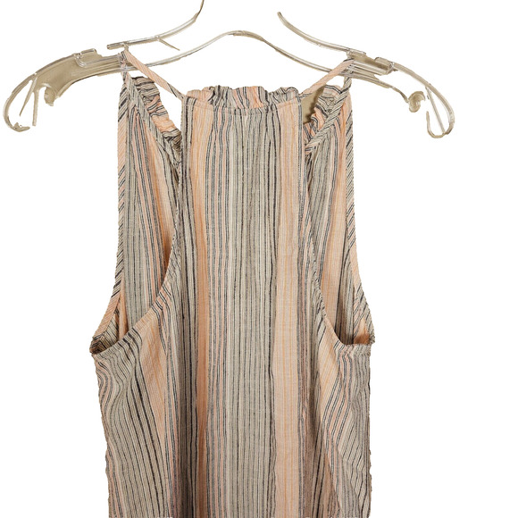 Nine West Linen Tiered Peasant Maxi Dress Halter Striped Cottage Coastal Chic S - Picture 11 of 16